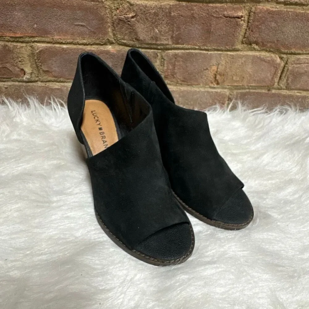 Lucky Brand Women’s Black Jaxy Open Toe Wedge Sandal Size 7.5